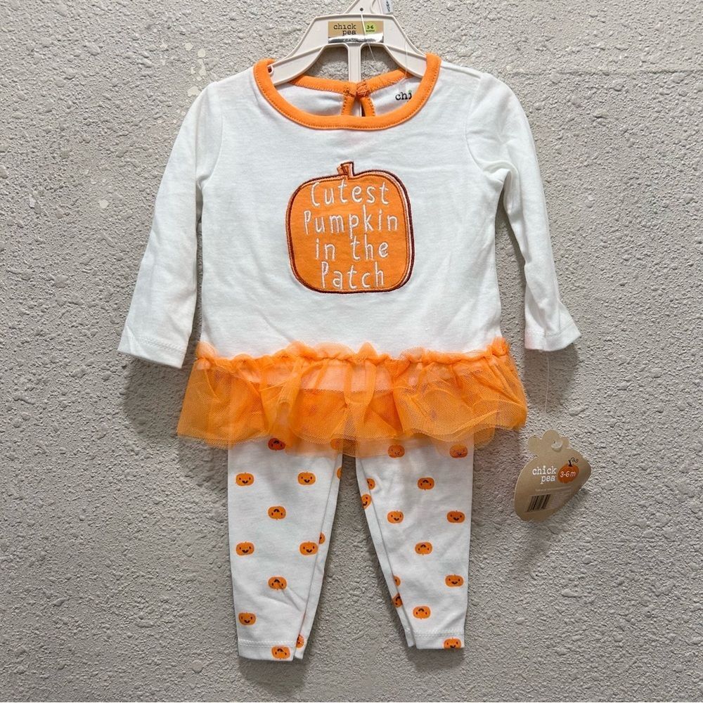 Chick Pea "Cutest Pumpkin in the Patch" Baby Girl Halloween/Fall Outfit NWT 3-6M